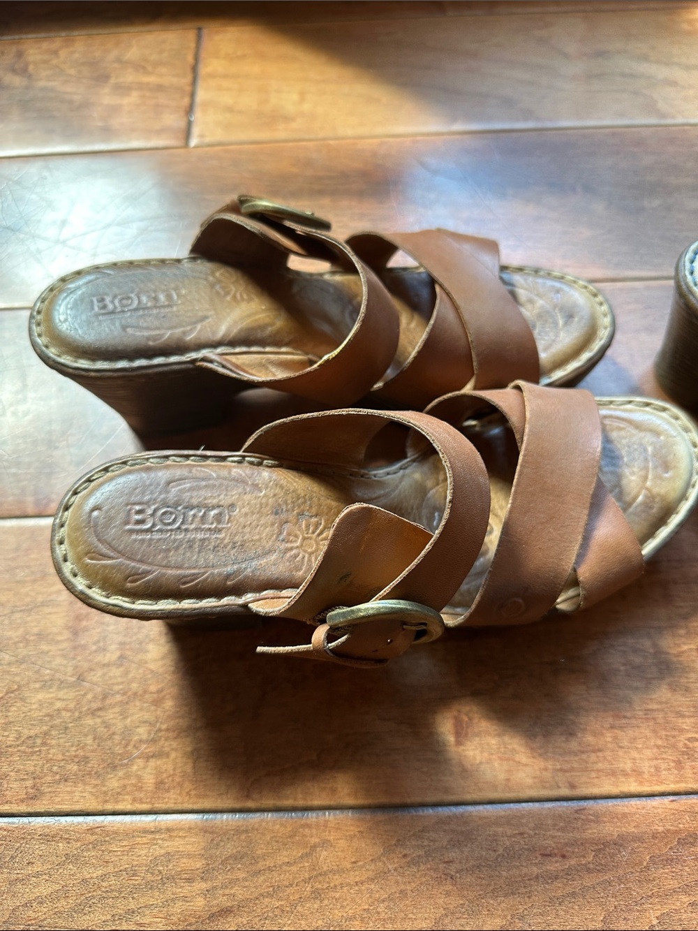 Two Pairs of Born Women's Brown Leather Slide Sandal Heels - size 9